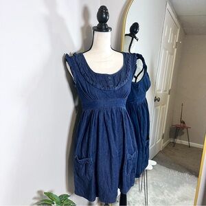 Dollhouse Blue Bib Y2K Mini Dress With Pockets